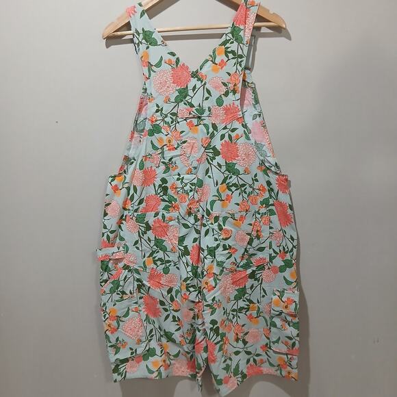 DULUTH TRADING Heirloom Gardening Short Overalls Large NWT Mint Summer Dahlia - Picture 2 of 16